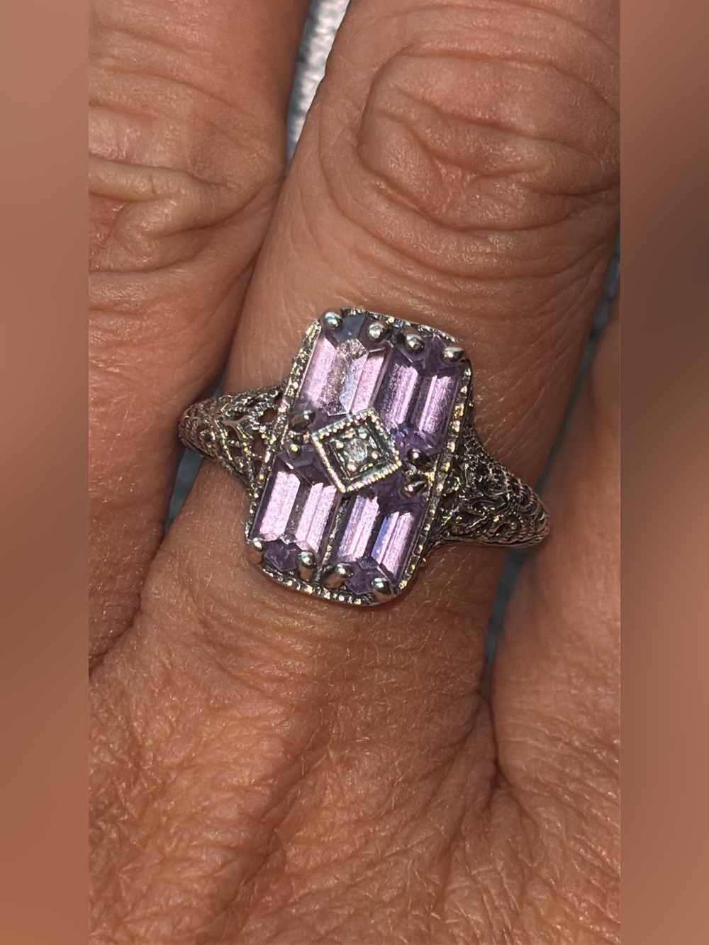 Vintage-Inspired Sterling Silver Purple Stones Filigree Ring